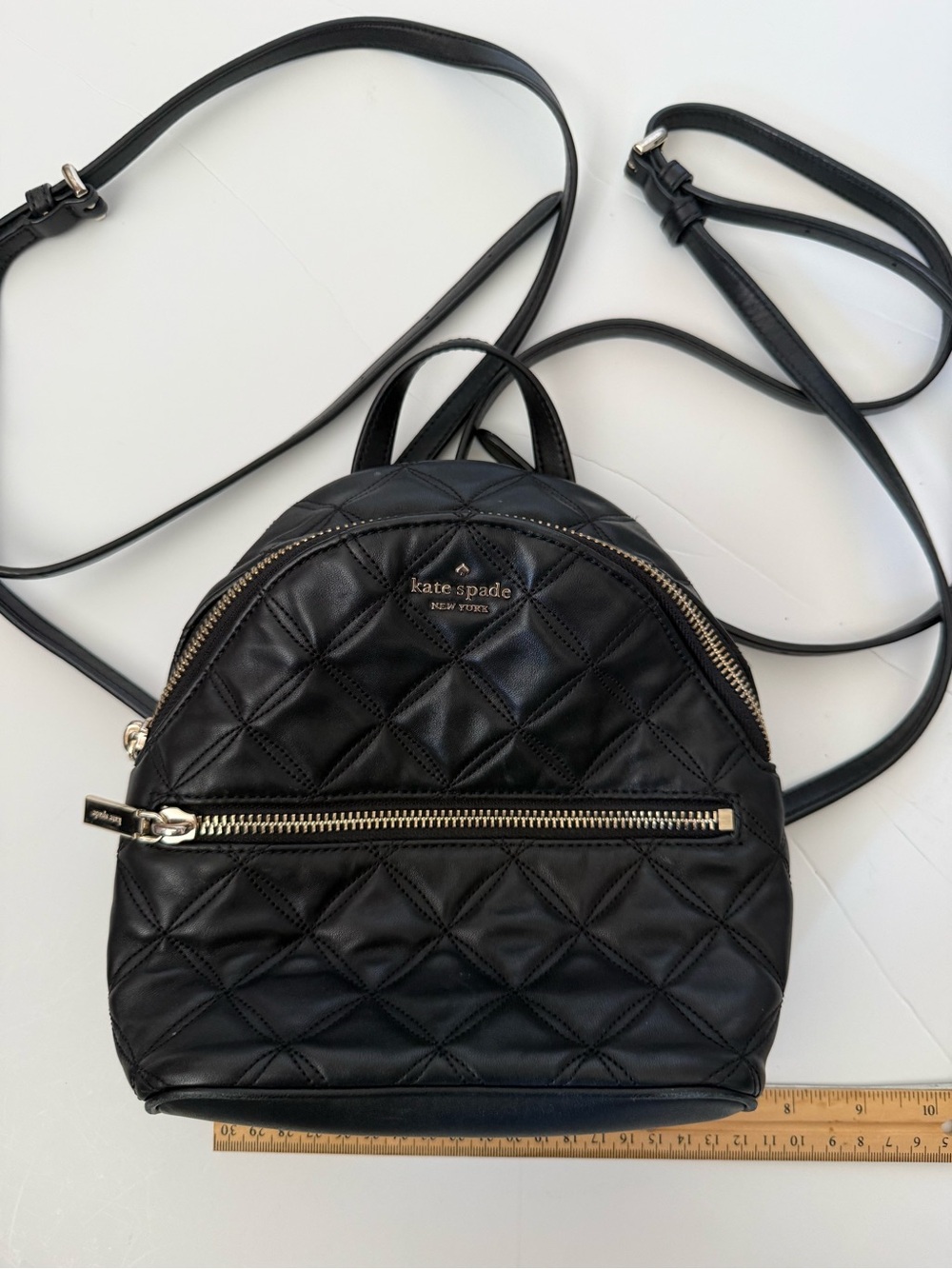 kate spade Black Quilted Mini Backpack with Gold Zippers